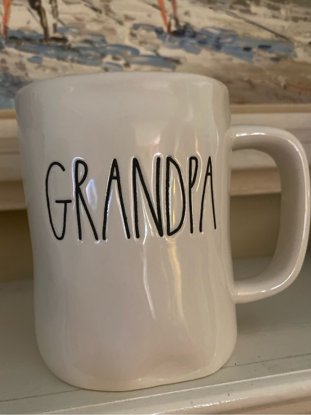 Rae Dunn White "GRANDPA" Ceramic Mug with Black Lettering NWT